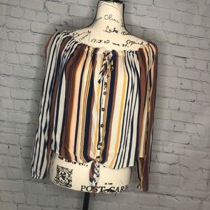 Jolt Wide Neck Button Up Loose Fit Knotted Blouse